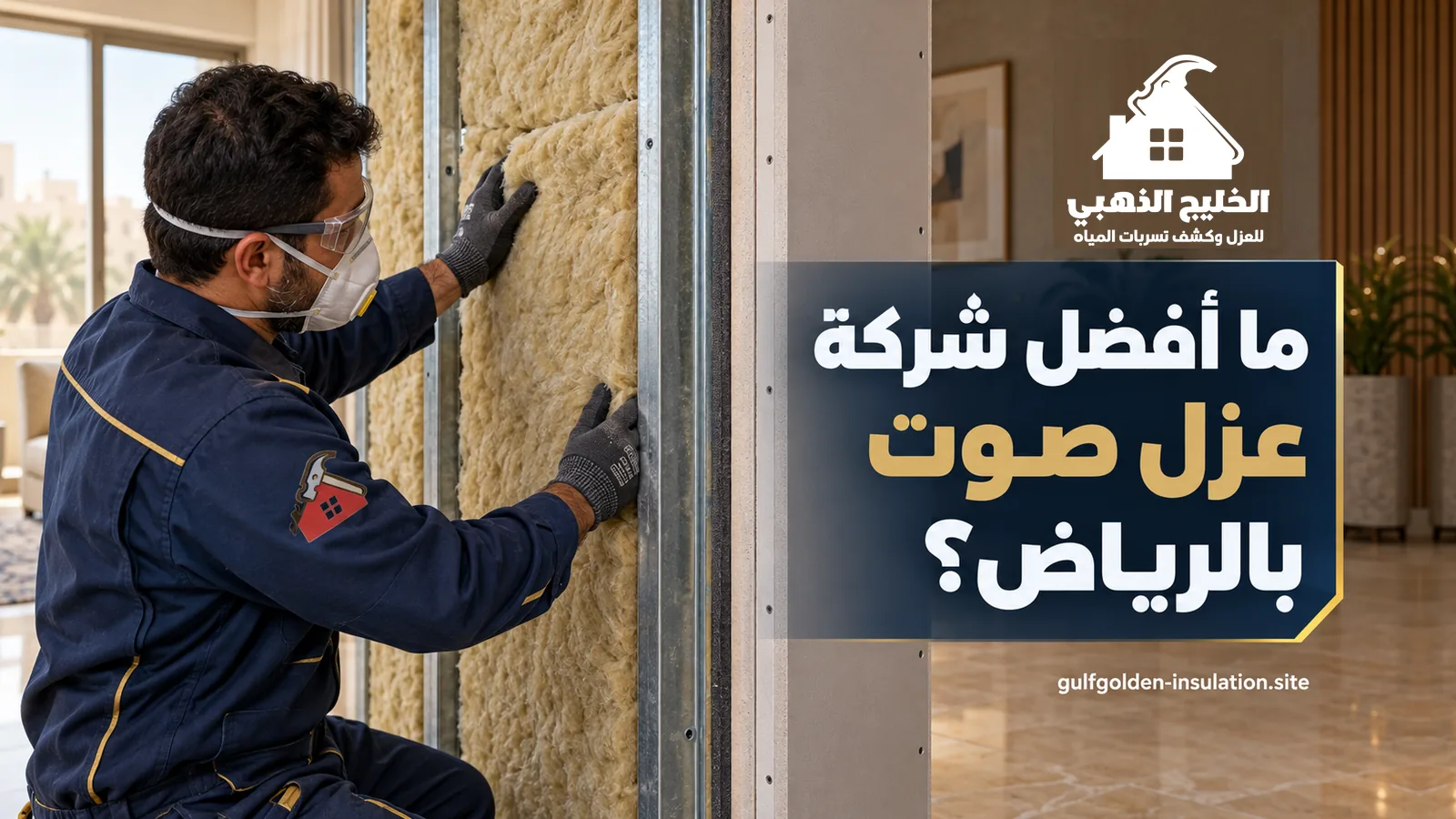 تركيب ألواح الصوف الصخري بين قوائم جدار بيد فني بكمامة، من معايير أفضل شركة عزل صوت بالرياض